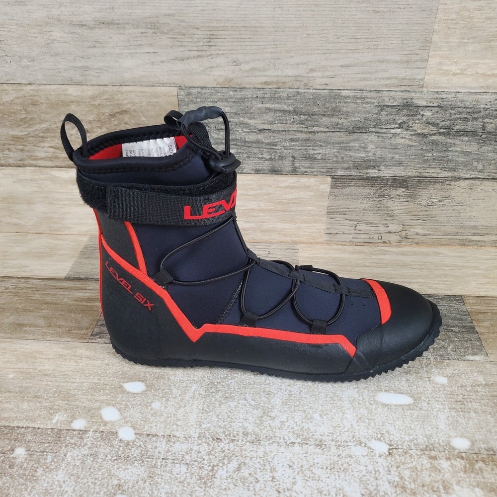 Level Six Creek 2.0 Men's Sz 8 Neoprene‎ Boots Black Red Mid Top Water Sport